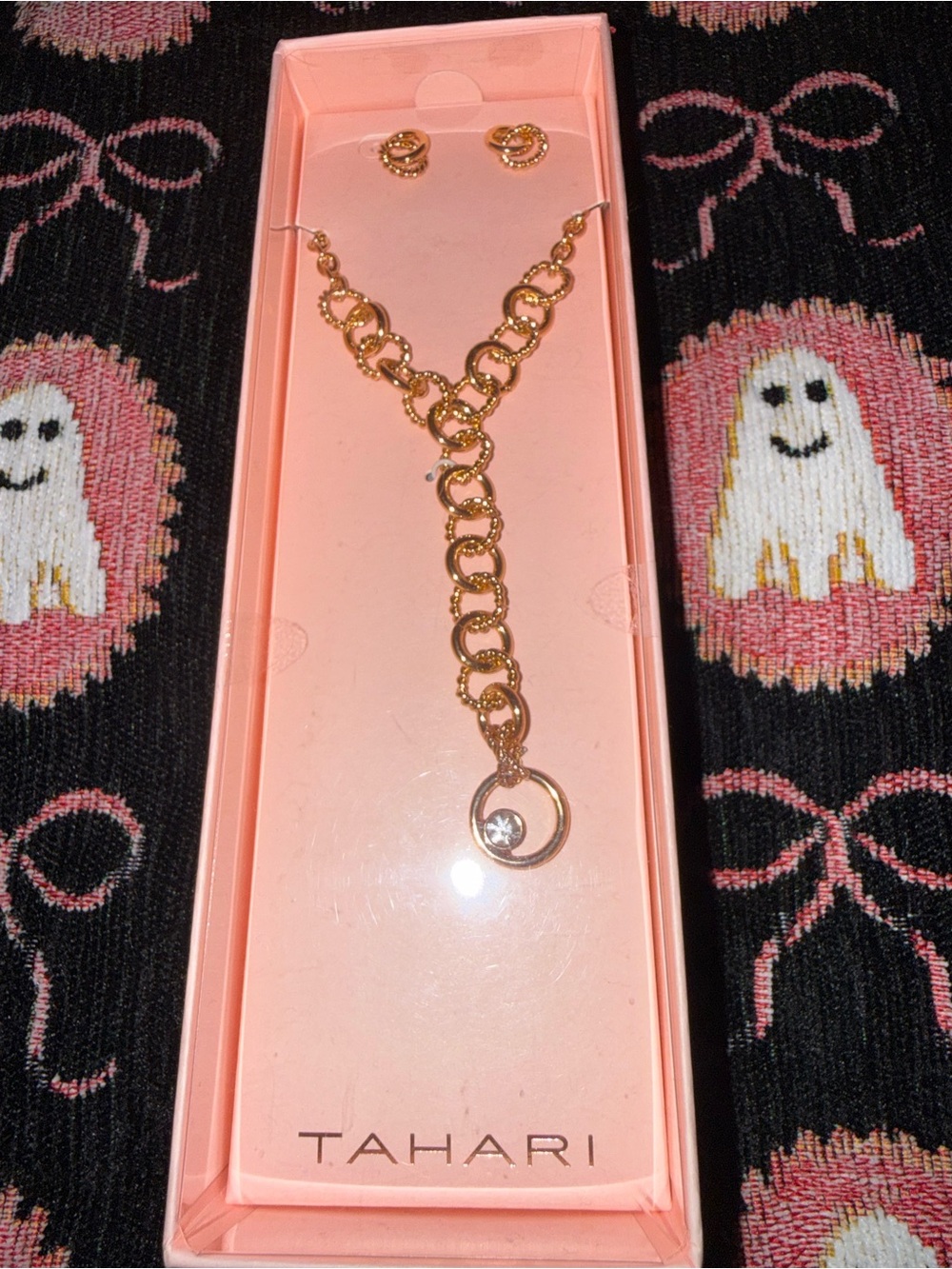 Tahari Gold-Tone Link Y Necklace and Hoop Studs Set - Gold